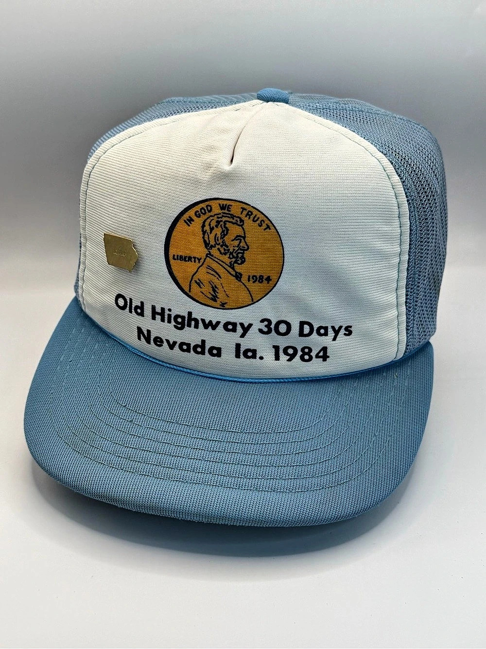 Vintage Old Highway 30 Days Nevada IA 1984 Trucker Hat Blue & White